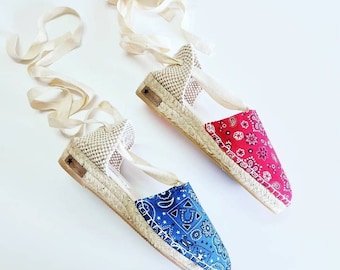 ESPADRILLE WEDGES - organic vegan sustainable - Lace Up (3cm - 1.18i) - Bandana Collection - Made in Spain