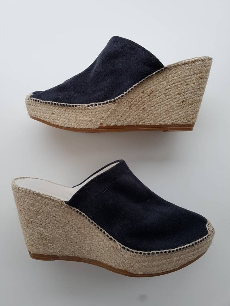 Espadrille clogs 7cm wedges 3 cm platform DARK GREY SUEDE | Etsy