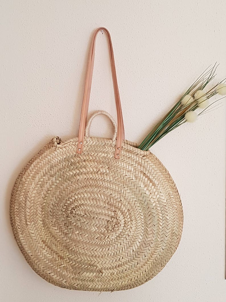 Oval palm bag with short handle and leather strap OVAL | Etsy