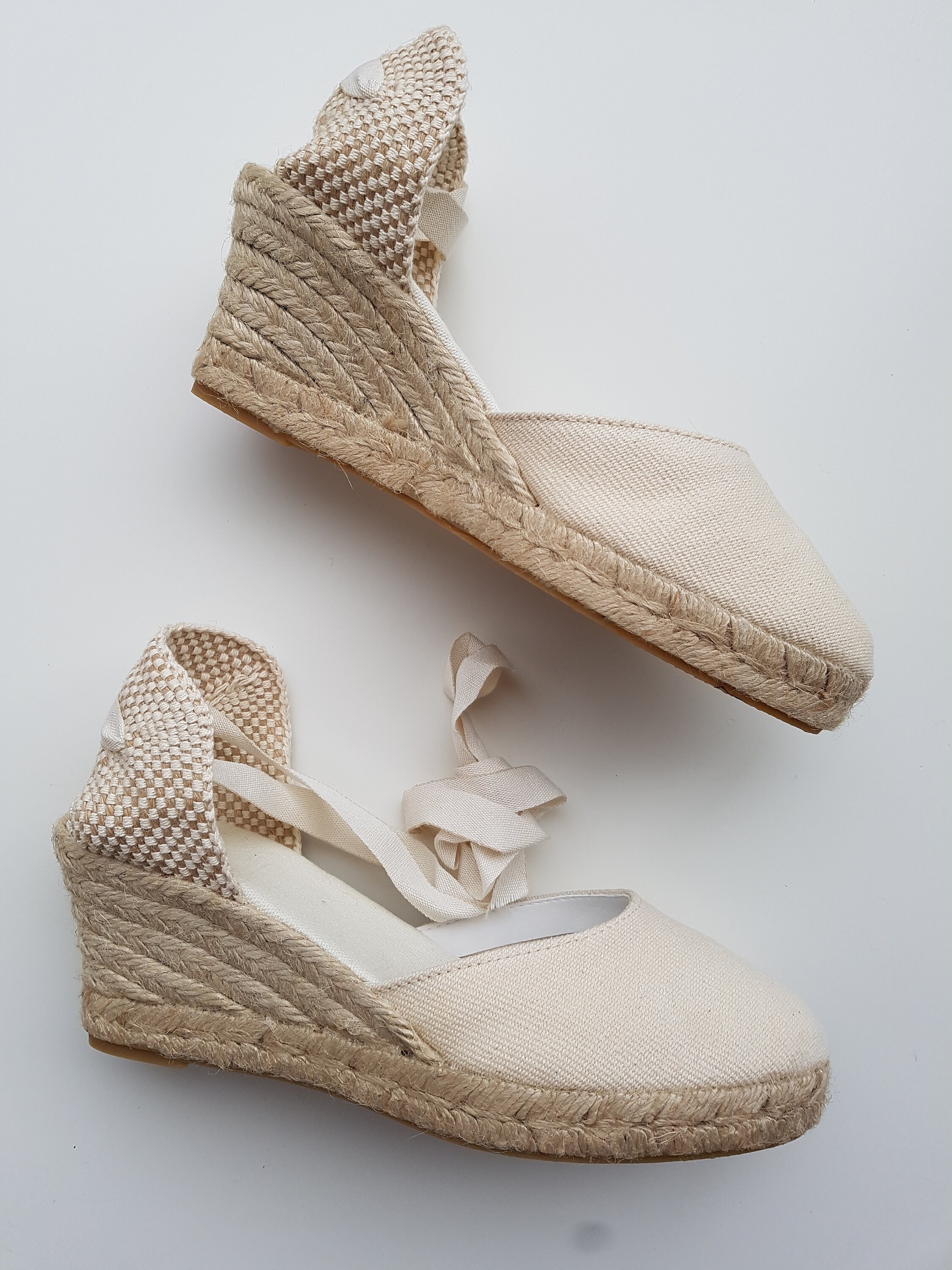 ESPADRILLES WEDGES Lace up espadrille wedges IVORY Handmade in