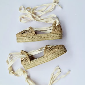 Lace up NATURAL RAFFIA ESPADRILLE flatforms made in Spain ecologic, sustainable, vegan image 5