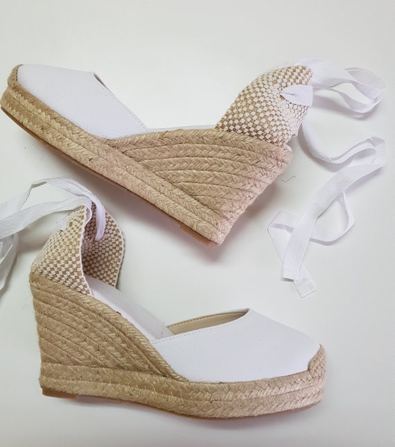white lace up espadrille sandals