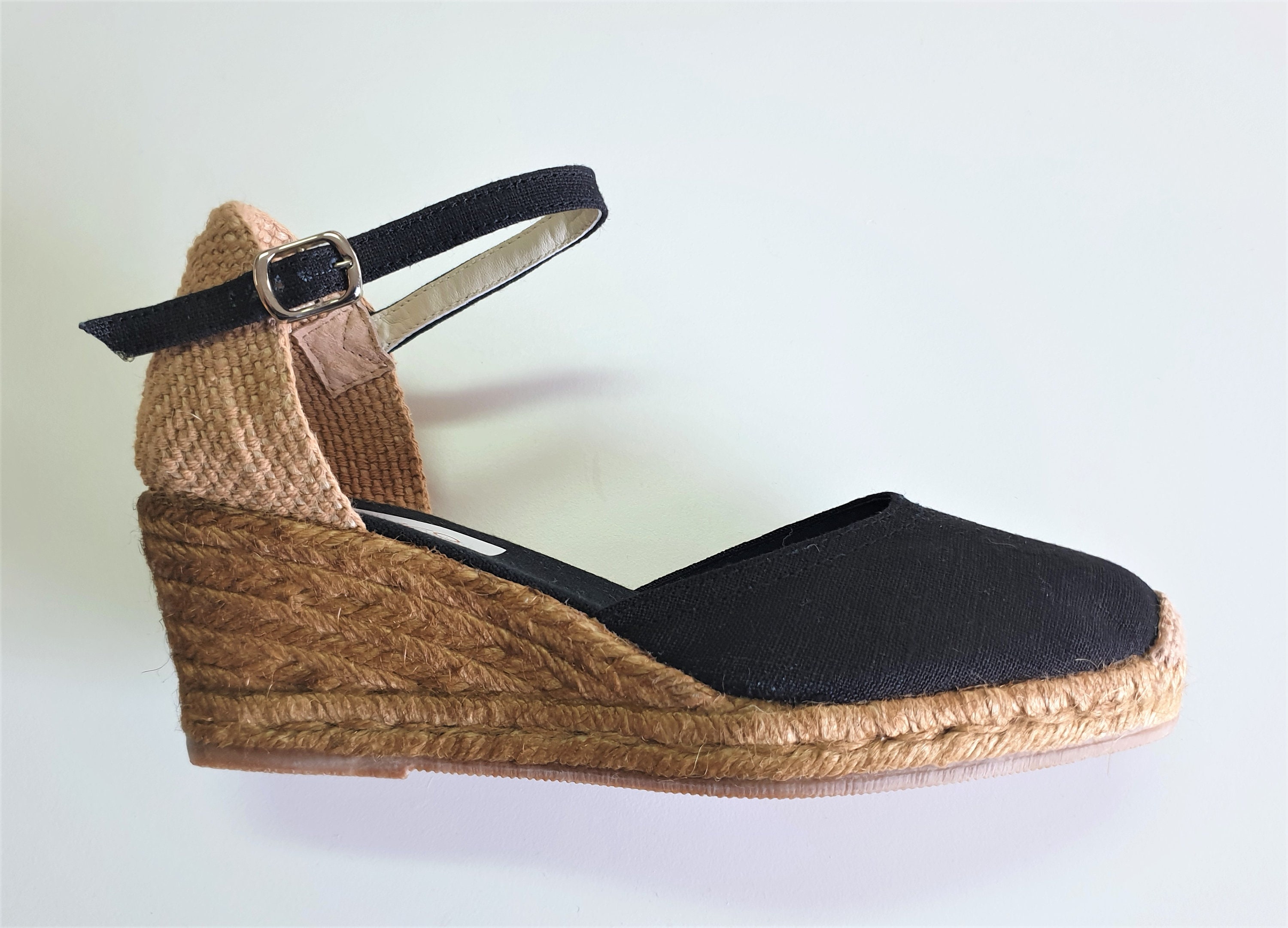 Size EU 38 / US 7.5: Ankle Strap Espadrille WEDGES Black - Etsy Australia