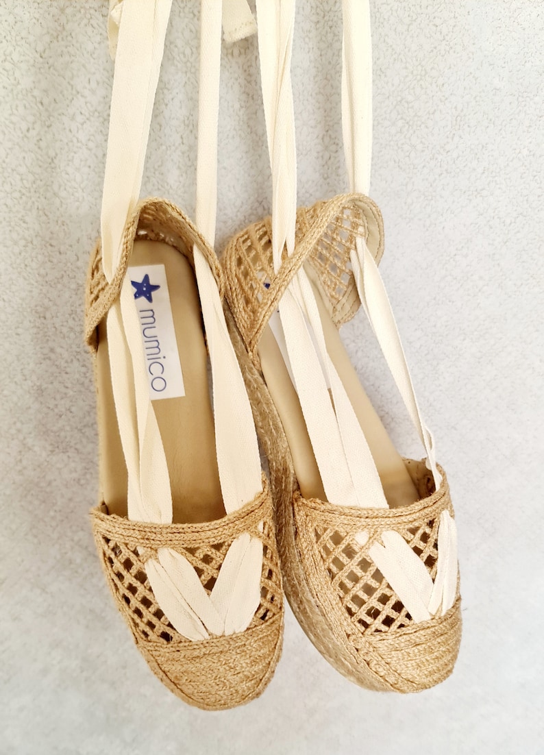 Lace up NATURAL RAFFIA ESPADRILLE flatforms made in Spain ecologic, sustainable, vegan image 2