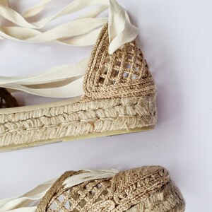 Lace up NATURAL RAFFIA ESPADRILLE flatforms made in Spain ecologic, sustainable, vegan image 4