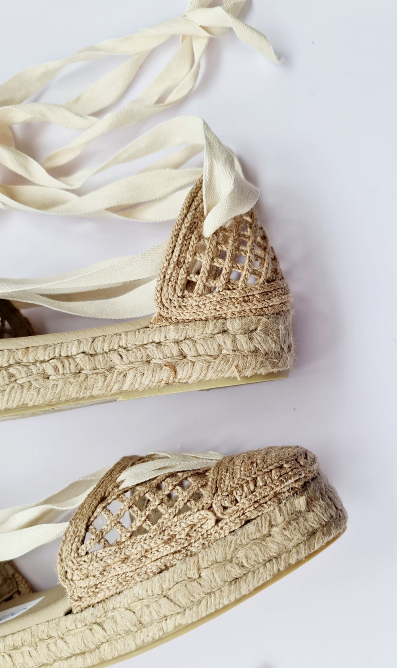 Lace up NATURAL RAFFIA ESPADRILLE flatforms made in Spain ecologic, sustainable, vegan image 4