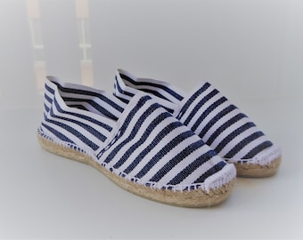 size EU 35 / US 5: UNISEX espadrille flats - navy stripes canvas - Made in Spain - ecologic, vegan, made in Europe