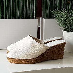 size EU 37 / US 6.5 : Espadrille clogs, 7cm wedges - IVORY canvas clogs - made in Spain - www.mumicoespadrilles.com