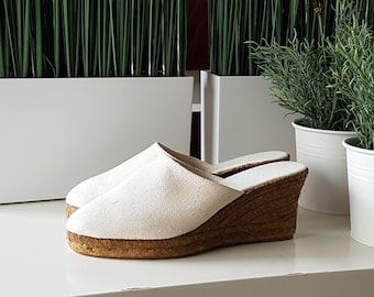 SALE: Espadrille clogs, 7cm wedges - IVORY canvas CLOGS - made in Spain - www.mumicospain.com