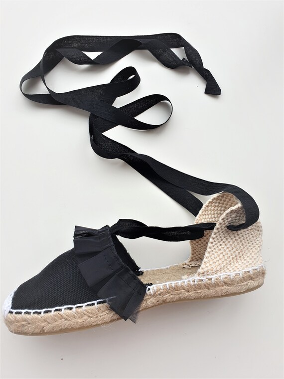 black lace up espadrilles flats