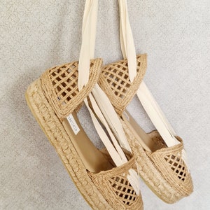 Lace up NATURAL RAFFIA ESPADRILLE flatforms made in Spain ecologic, sustainable, vegan image 3