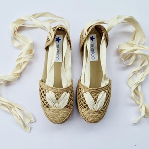 Lace up NATURAL RAFFIA ESPADRILLE flatforms made in Spain ecologic, sustainable, vegan image 1