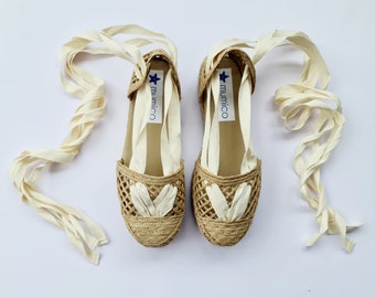 Lace up NATURAL RAFFIA ESPADRILLE flatforms - made in Spain - ecologic, sustainable, vegan