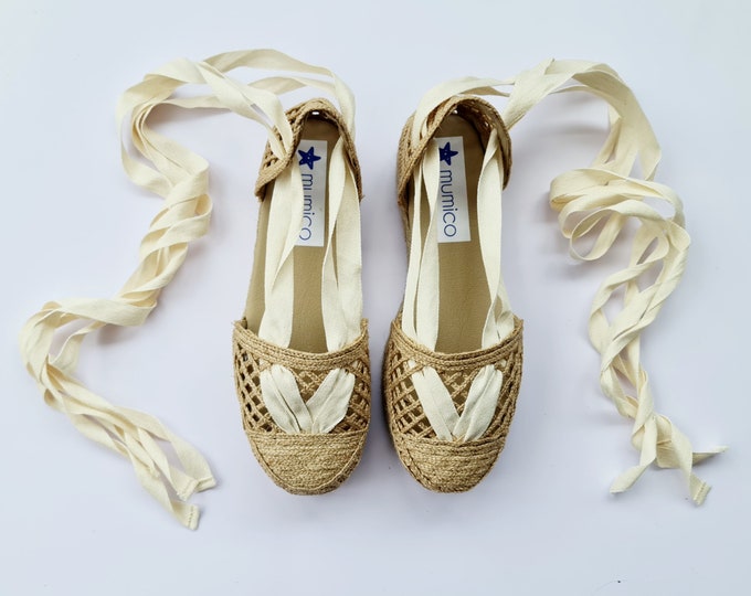 Featured listing image: Lace up NATURAL RAFFIA ESPADRILLE flatforms - made in Spain - ecologic, sustainable, vegan