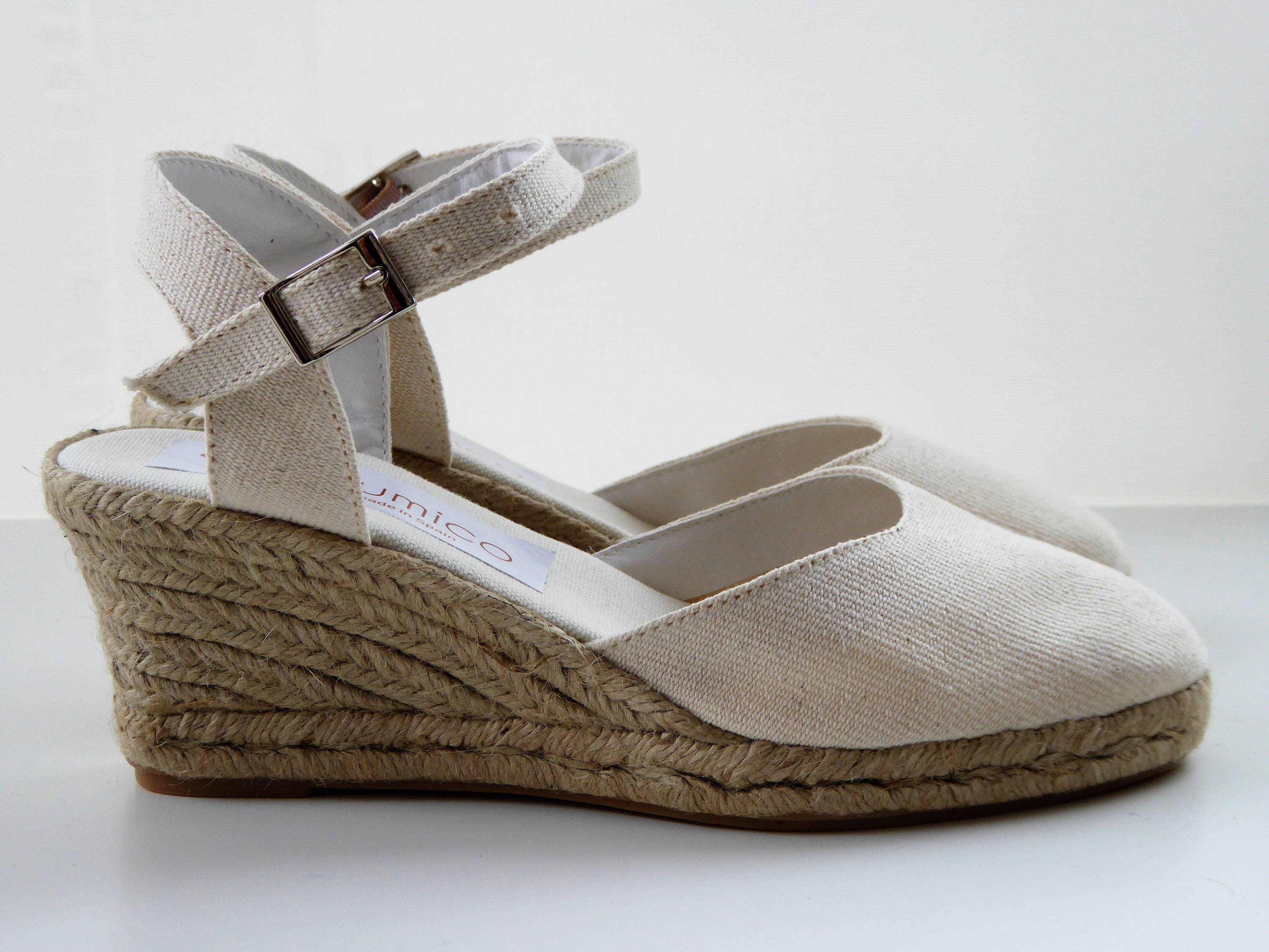 ANKLE STRAP espadrille wedges IVORY made in Spain | Etsy