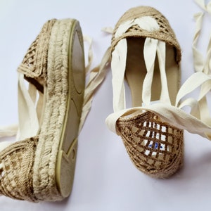 Lace up NATURAL RAFFIA ESPADRILLE flatforms made in Spain ecologic, sustainable, vegan image 6