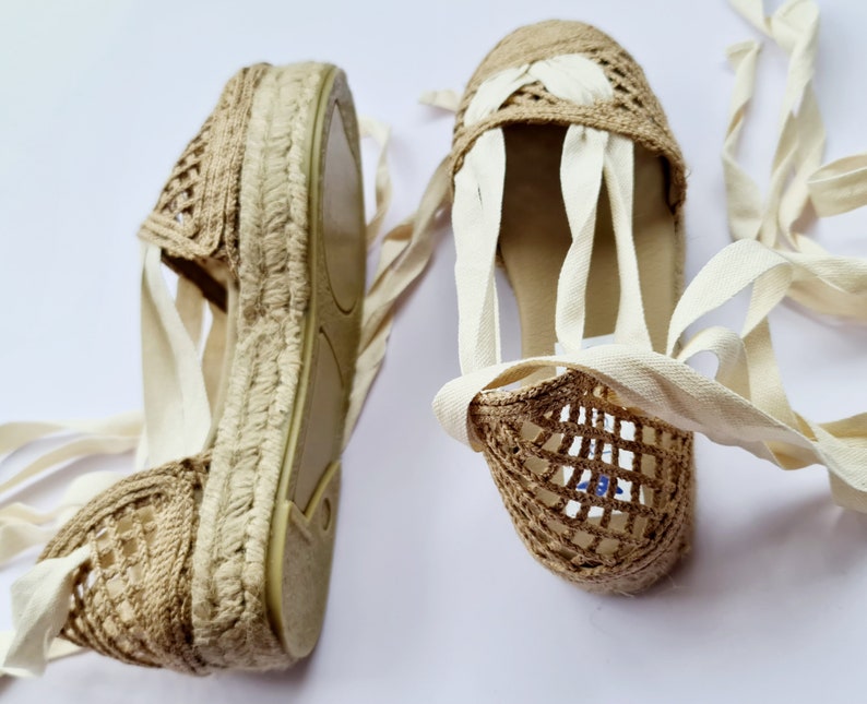 Lace up NATURAL RAFFIA ESPADRILLE flatforms made in Spain ecologic, sustainable, vegan image 6