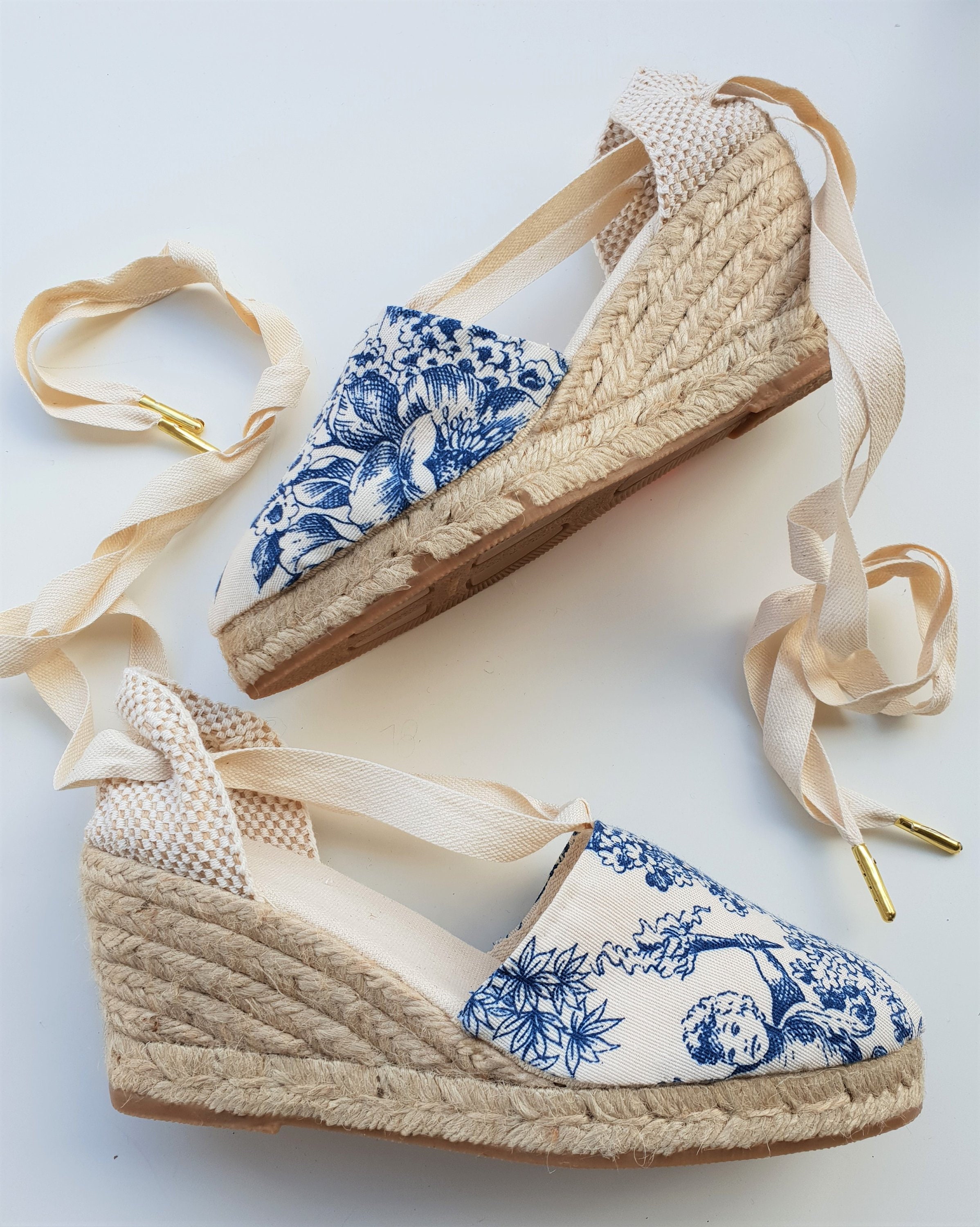 Lace-up Espadrille Wedges BLUE TOILE De JOUY Made in Spain - Etsy