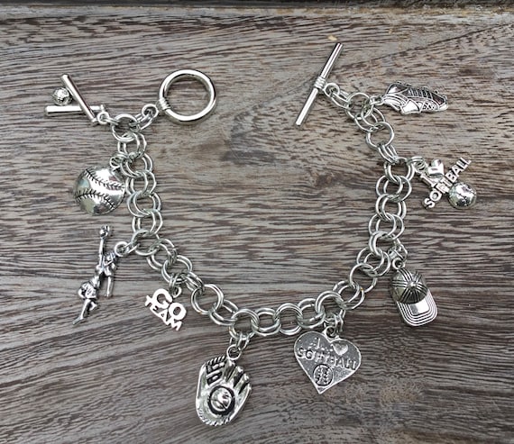 Handcrafted Softball Charm Bracelet for Women, Customizable