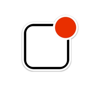 May include: A white square with a black border and a red circle in the upper right corner.