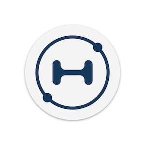 May include: A blue dumbbell icon inside a circle with two blue dots on the circle.