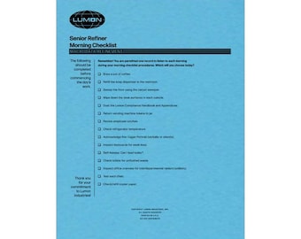 Lumon Senior Refiner Morning Checklist (Lumon Paperwork Prop Replica from Severance)