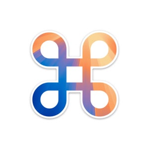 May include: A stylized, abstract design of a four-pointed star with overlapping circles. The design is in shades of blue and orange.