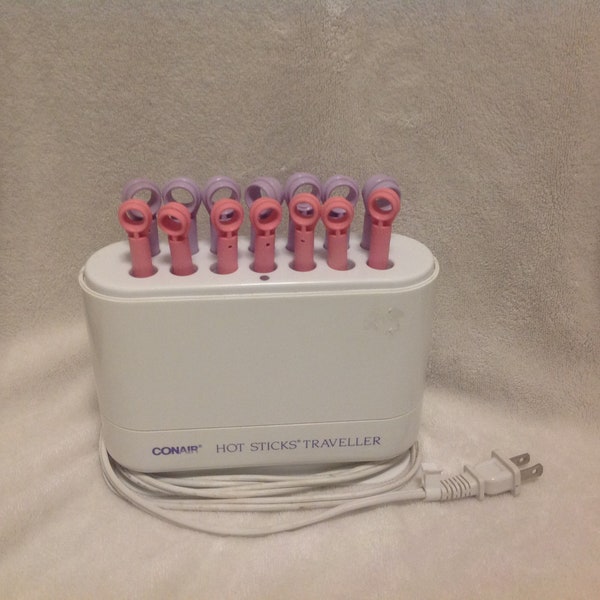 Vintage 1988 Conair Hot Sticks Traveller Set: 14 Flexible Hot Rollers Curlers - NO LID