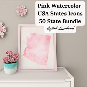 USA 50 States Watercolor Clip Art Bundle- All 50 States - Patriotic Feminine Digital Wall Art Custom Printable Gift
