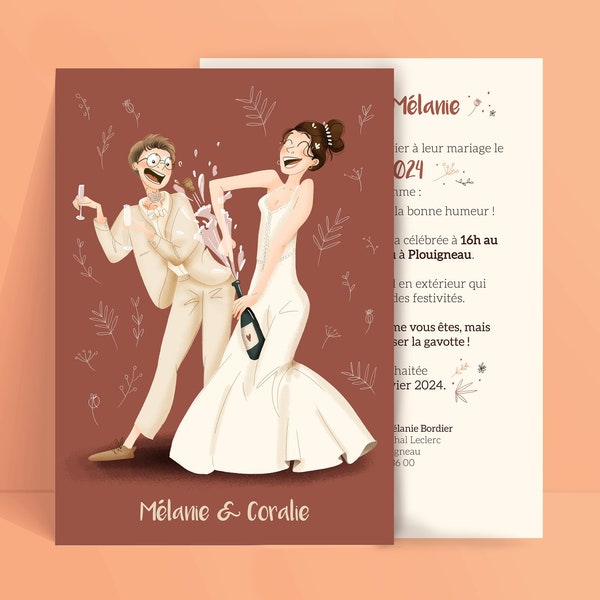 Faire-part mariage portrait personnalisé stylisé humour BD