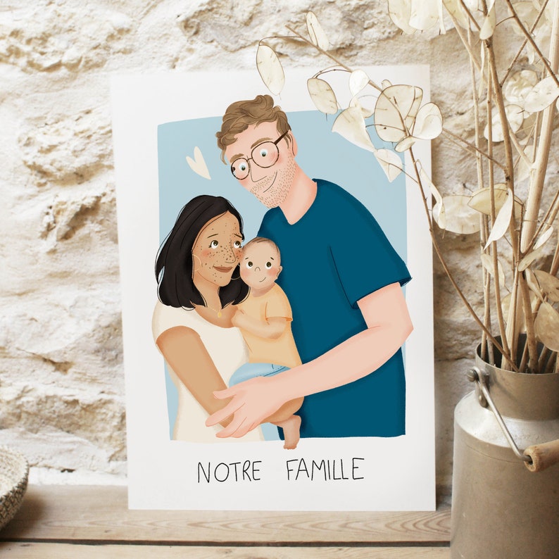 Portrait famille-illustration stylisée dessin réalisé sur mesure à la main imprimé image 2