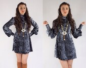 Grey Crushed Velvet 60's mod dress