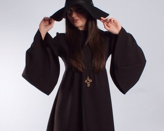 60's Inspired Black bell sleeve Flare sleeve Witchy dress