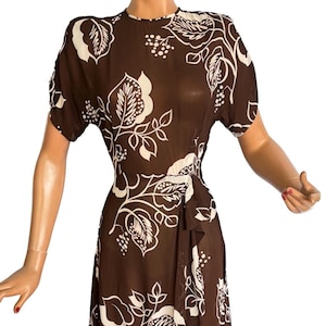 S | 1940s Crepe Organza Leaf Print Dress