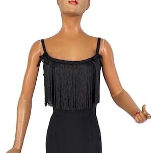 1950s Black Crepe Fringe Cocktail Dress | XS