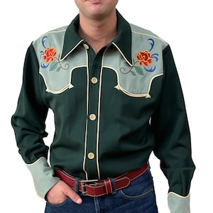 Camisa vaquera verde para hombre estilo años 40 - Hecha a medida
