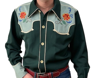 1940s Style Men's Western Shirt Green - Made to Order
