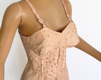 1950s NOS Pink Cotton Long-Line Bra Bustier Corset | Size S