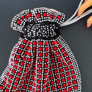 1960s Reversible Beaded Drawstring Purse Pouch