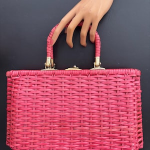 1950s/60s Red Plastic Wicker Handbag