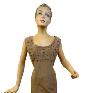 1960s Taffeta Beaded Moiré Dress | XL