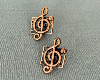 1940s/50s Renoir Matisse Copper Treble Clef Screw Back Earrings Ear Clips