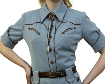Blusa estilo western azul de los años 40 - Hecha a medida