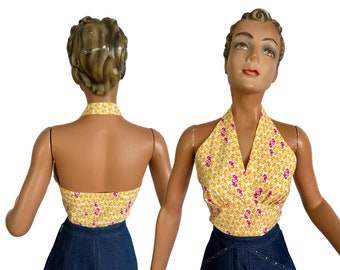 Style des années 1950 Hippocampe Nouveauté Imprimé Halter Top | Taille XS/S