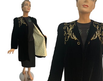 1940s Sequined Velvet Opera Coat | Size S-L