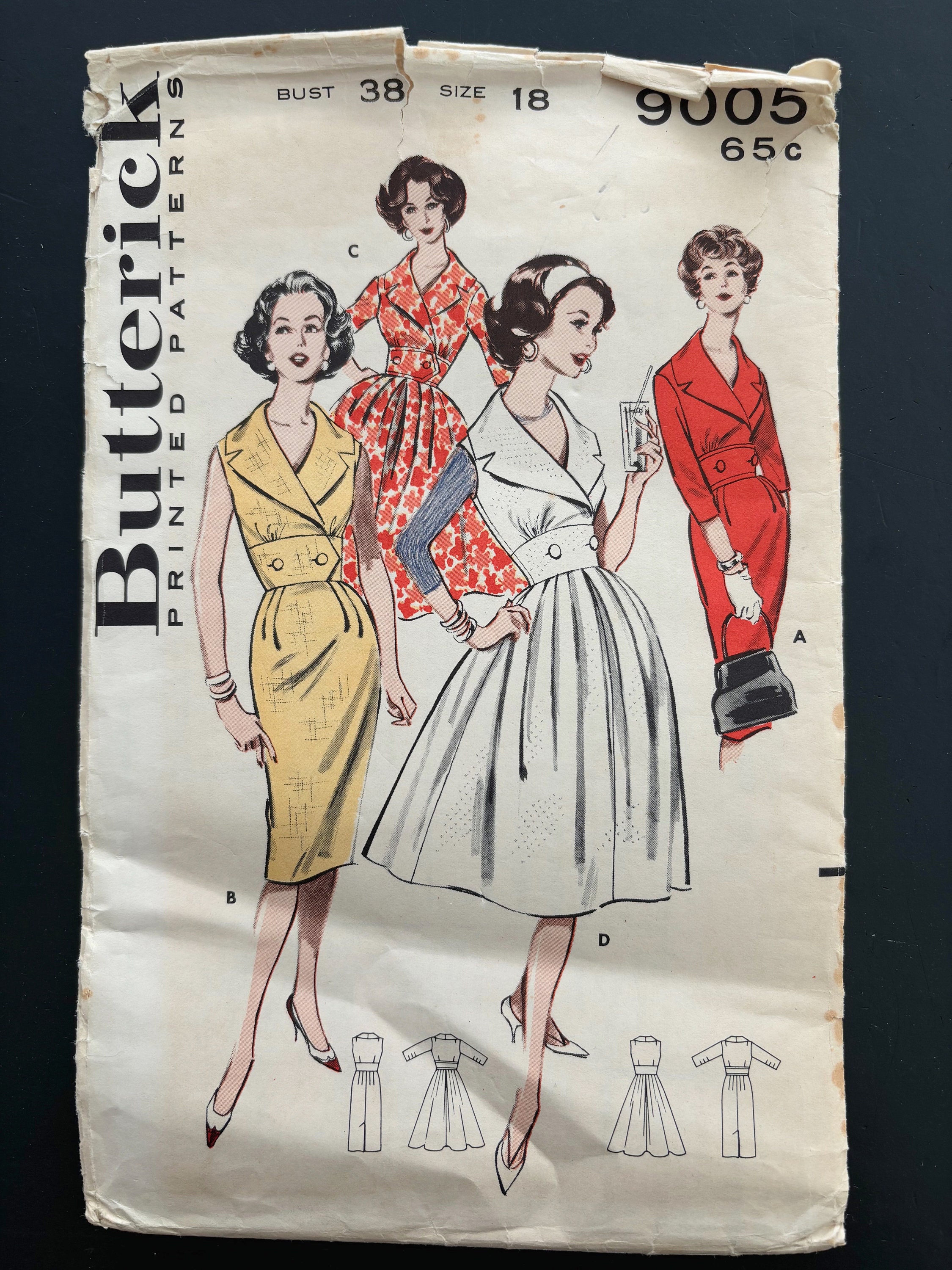1950s Butterick 9005 Sewing Pattern Misses Surplice Midriff Sheath
