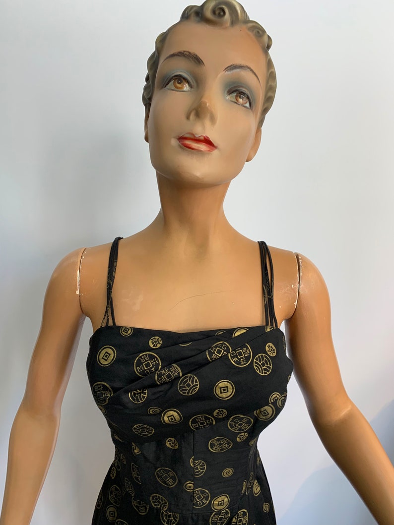 1950s Aflred Shaheen Feng Shui Coins Novelty Print Strap Dress Etsy