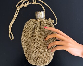1950s Gold Cord Crochet Beggars Purse Pouch