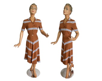 1940s Linen Film Strip Dress | Size XS