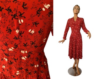 1940s Novelty Print Dress | Size Small